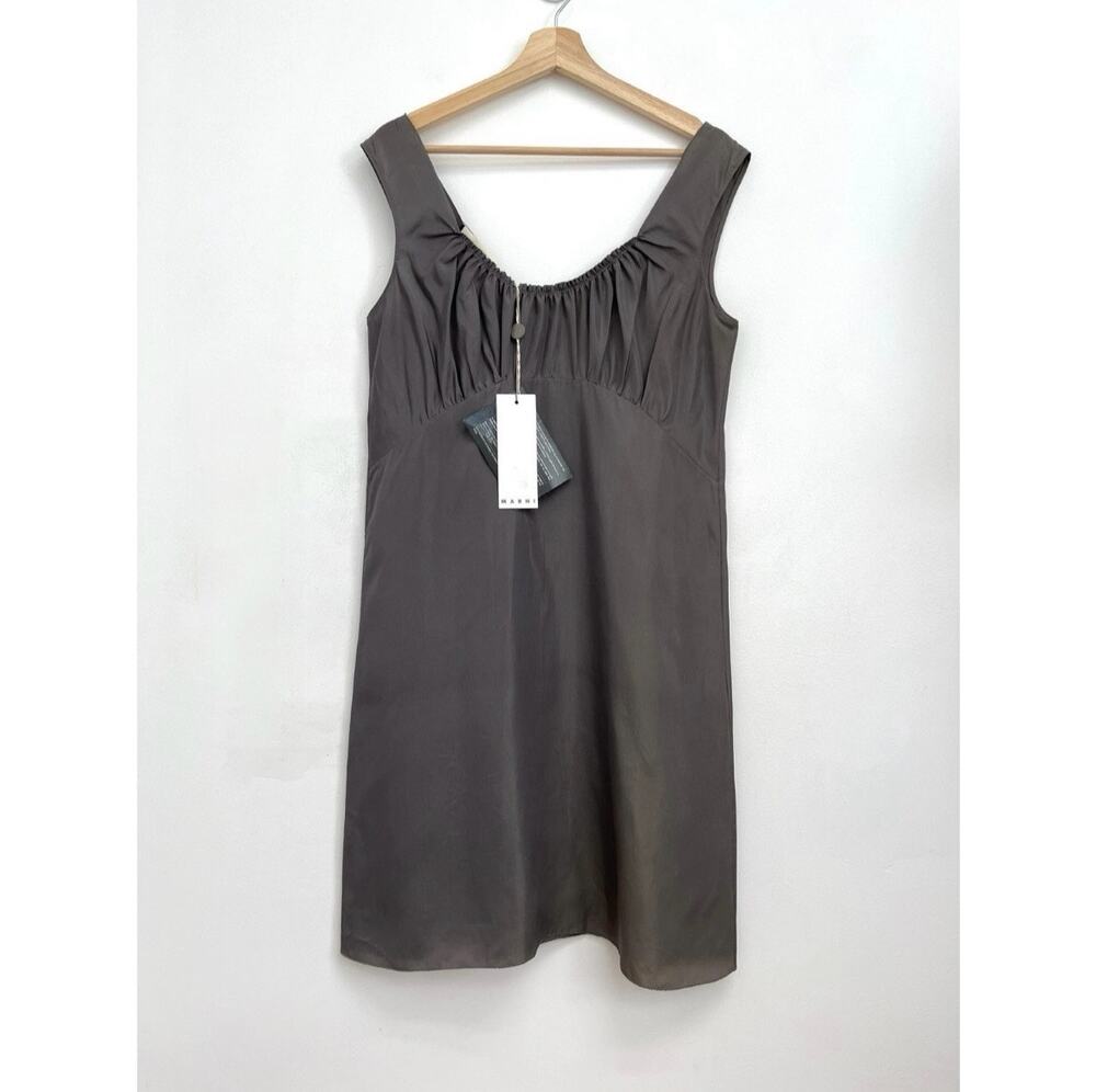 NWT Marni Commessa Silk Blend Satin Empire Waist Crispy Mini Shift Dress 42/US6